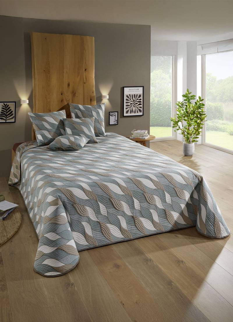 Tagesdecke und Kissenbezüge in Jacquard-Qualität, Größe 916 (franz. Bett, 270x250 cm), Grün von BADER