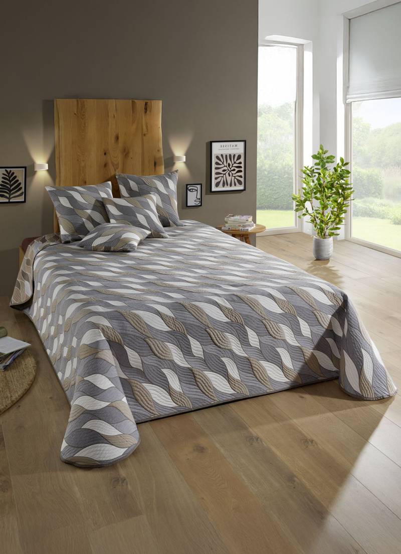 Tagesdecke und Kissenbezüge in Jacquard-Qualität, Größe 920 (2 Kissenbezüge, 40x 40 cm), Grau von BADER