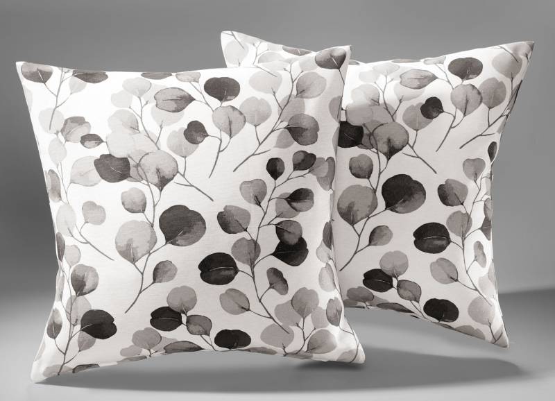 Tagesdecke und Kissenbezüge mit Blättermotiv, Größe 920 (2 Kissenbezüge, 40x 40 cm), Grau von BADER