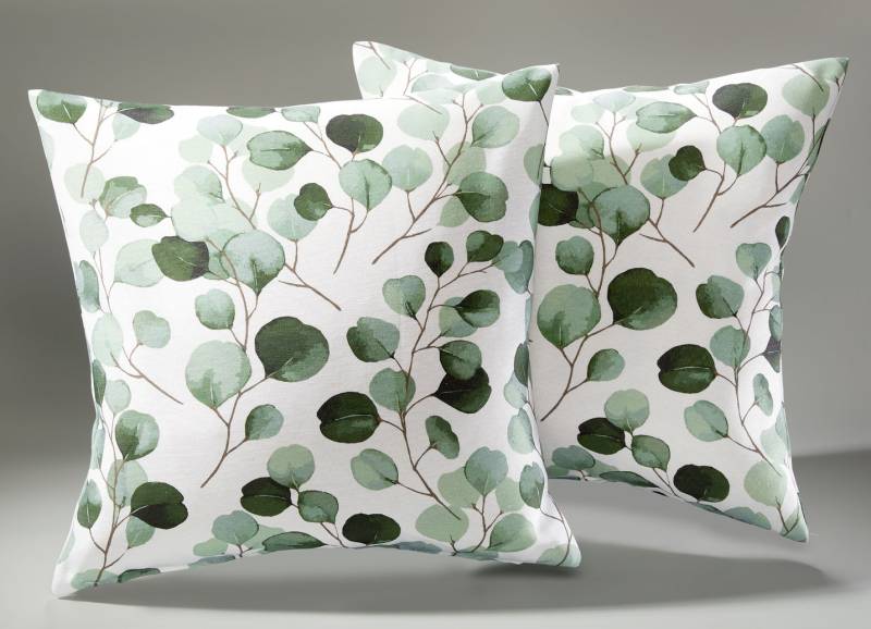 Tagesdecke und Kissenbezüge mit Blättermotiv, Größe 920 (2 Kissenbezüge, 40x 40 cm), Grün von BADER
