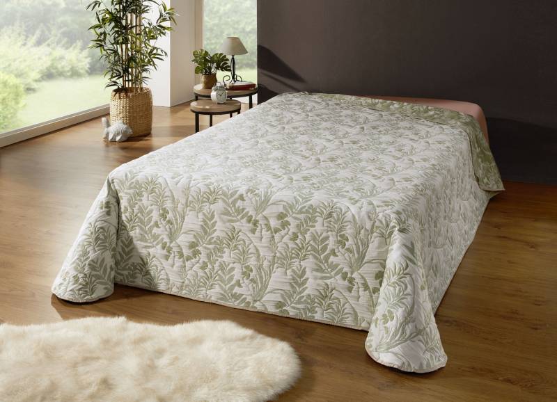 Tagesdecke und Kissenbezüge mit Gräser-Dessin, Größe 873 (Einzelbett, 135x210 cm), Salbei von BADER