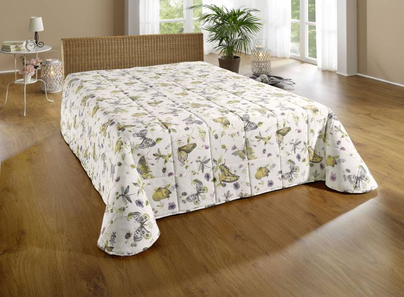 Tagesdecke und Kissenbezüge mit Schmetterlingsmotive, Größe 914 (für Doppelbett, 270x210 cm), Beige von BADER