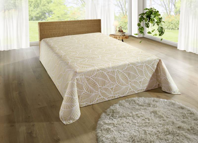 Tagesdecke und Kissenbezüge mit naturnahen Blättermotiven, Größe 873 (Einzelbett, 135x210 cm), Gold von BADER