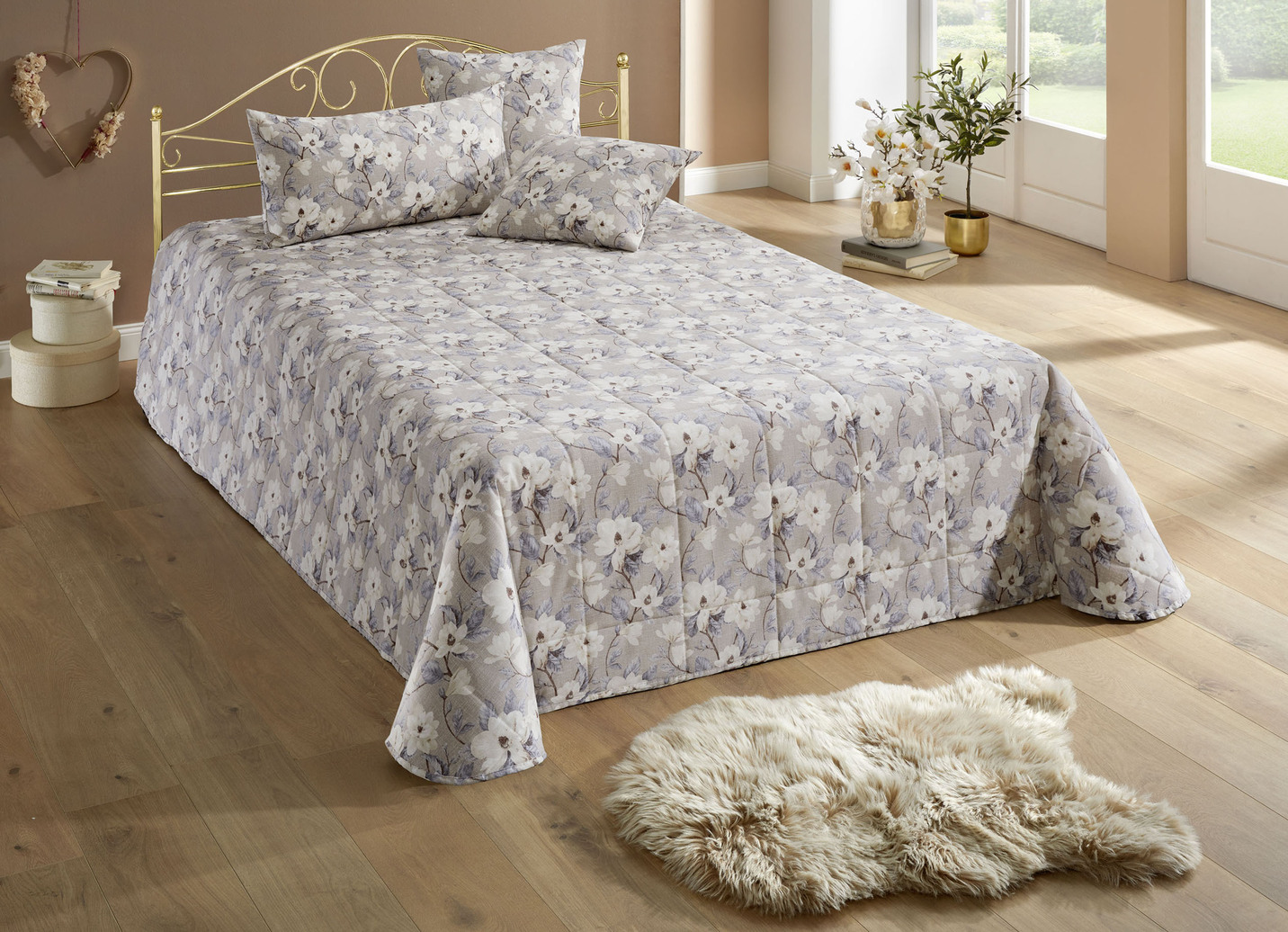 Tagesdecken mit Karosteppung und Kissenbezüge, Größe 924 (Kissenbezug, 40x 80 cm), Beige von BADER