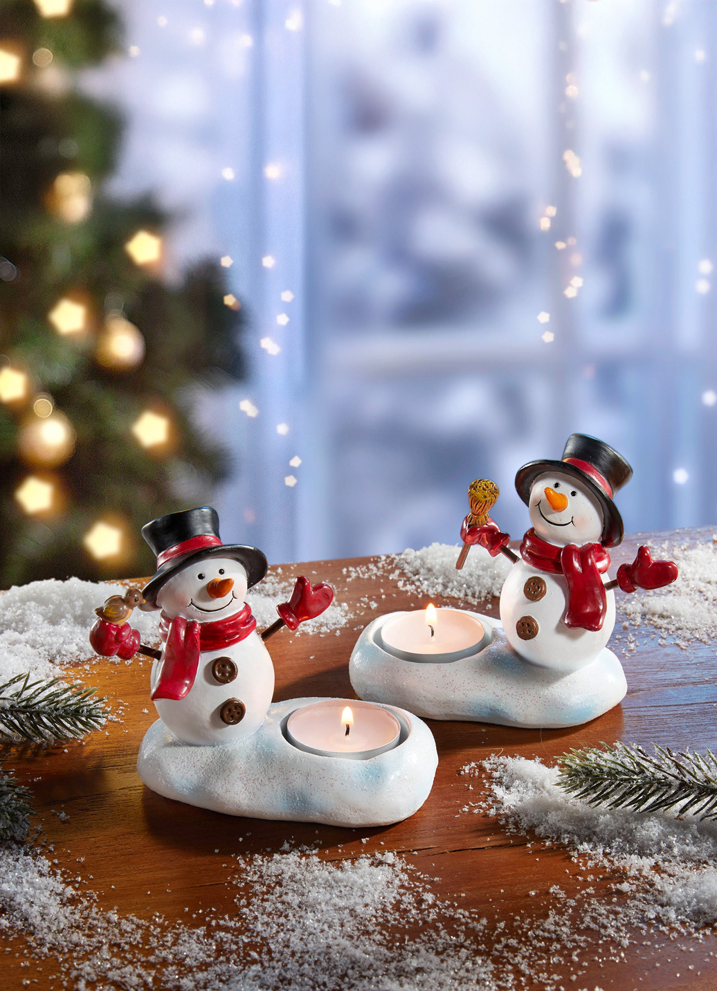 Teelichthalter Schneemann, 2er-Set, Weiss-Rot-Schwarz Teelichthalter Schneemann, 2er-Set, Weiss-Rot-Schwarz von BADER