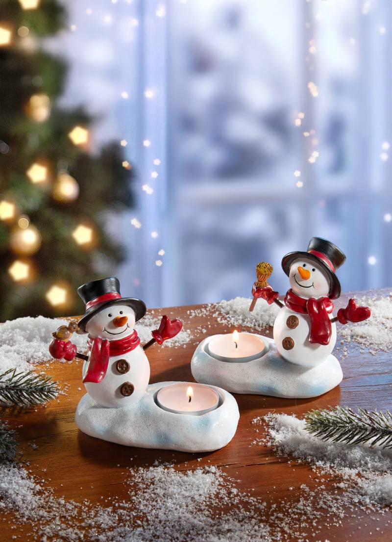 Teelichthalter Schneemann, 2er-Set, Weiss-Rot-Schwarz Teelichthalter Schneemann, 2er-Set, Weiss-Rot-Schwarz von BADER