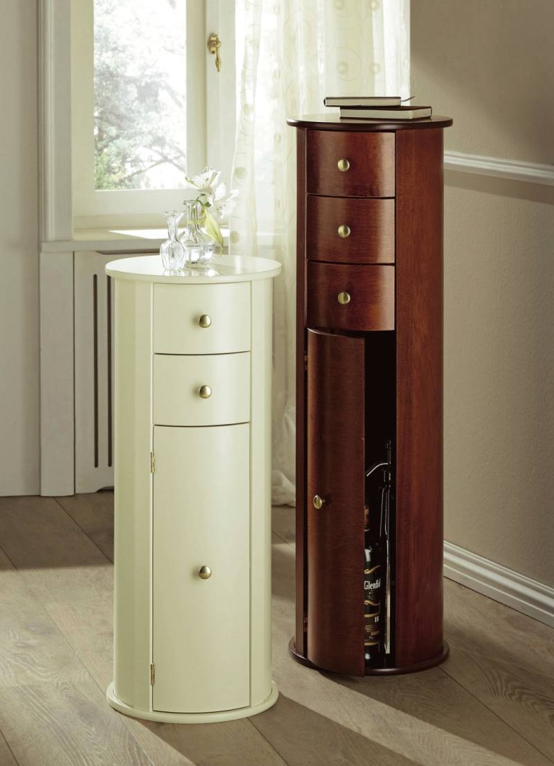 Teilmassive Kommode in säulenartiger Form, 3 Schubladen, Beige Teilmassive Kommode in säulenartiger Form, 3 Schubladen, Beige von BADER