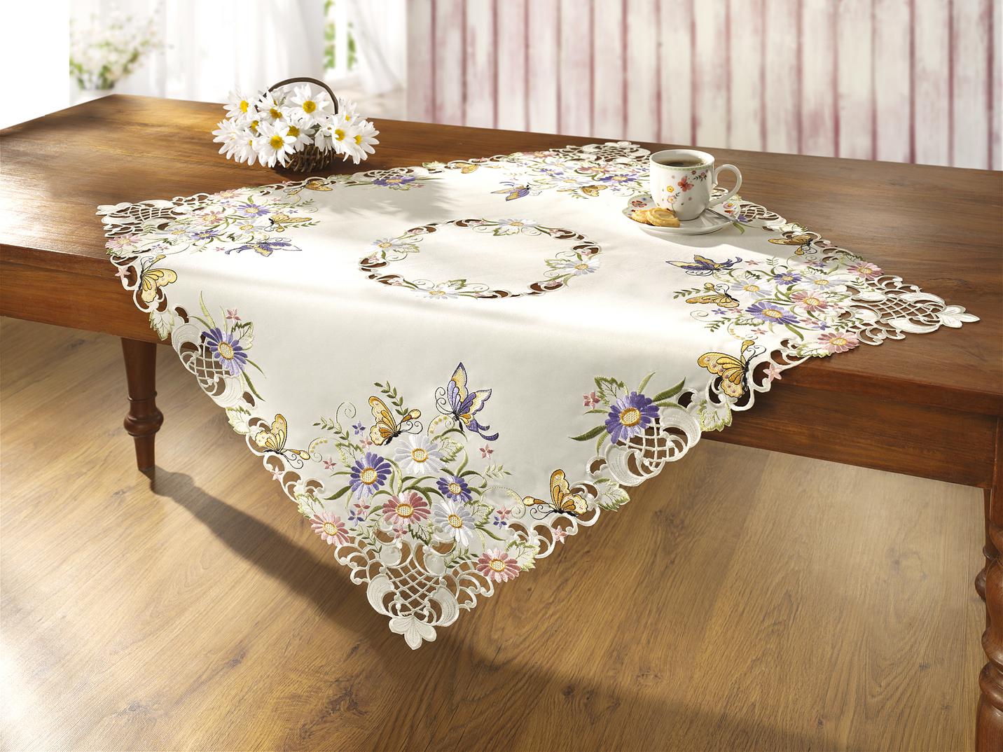 Tisch- und Raumdekoration mit Blüten und Schmetterlingen, Größe 301 (2 Deckchen rund, ø 40 cm) von BADER