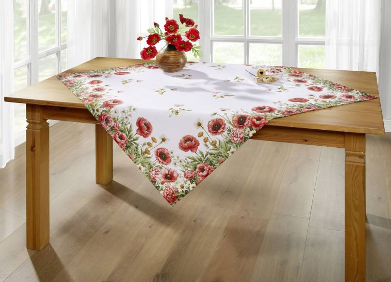 Tisch- und Raumdekoration mit Mohnblumen-Motiv, Größe 190 (Tischdecke, 110x110 cm), Multicolor von BADER