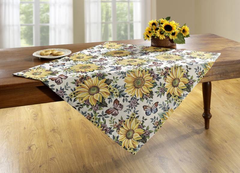 Tisch- und Raumdekoration mit Sonnenblumen-Dessin, Größe 190 (Tischdecke, 110/110 cm), Bunt von BADER