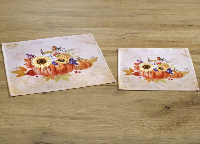 Tisch- und Raumdekoration mit herbstlichen Motiven, Größe 301 (2 Deckchen, 40x 40 cm), Natur-Bunt von BADER