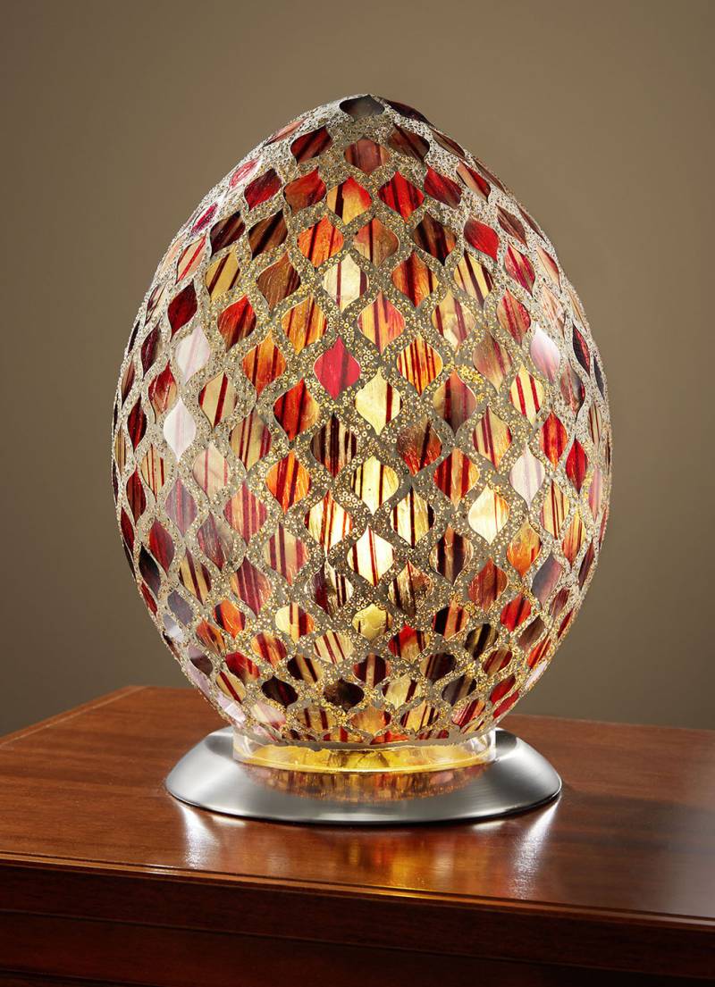 Tischleuchte in Eiform mit faszinierendem Mosaik-Effekt, Rot-Gold von BADER