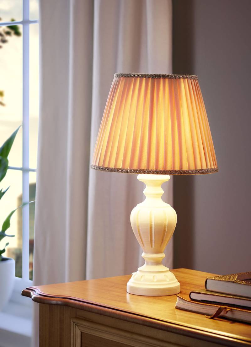 Tischleuchte mit Stoff-Lampenschirm, Creme-Braun Tischleuchte mit Stoff-Lampenschirm, Creme-Braun von BADER