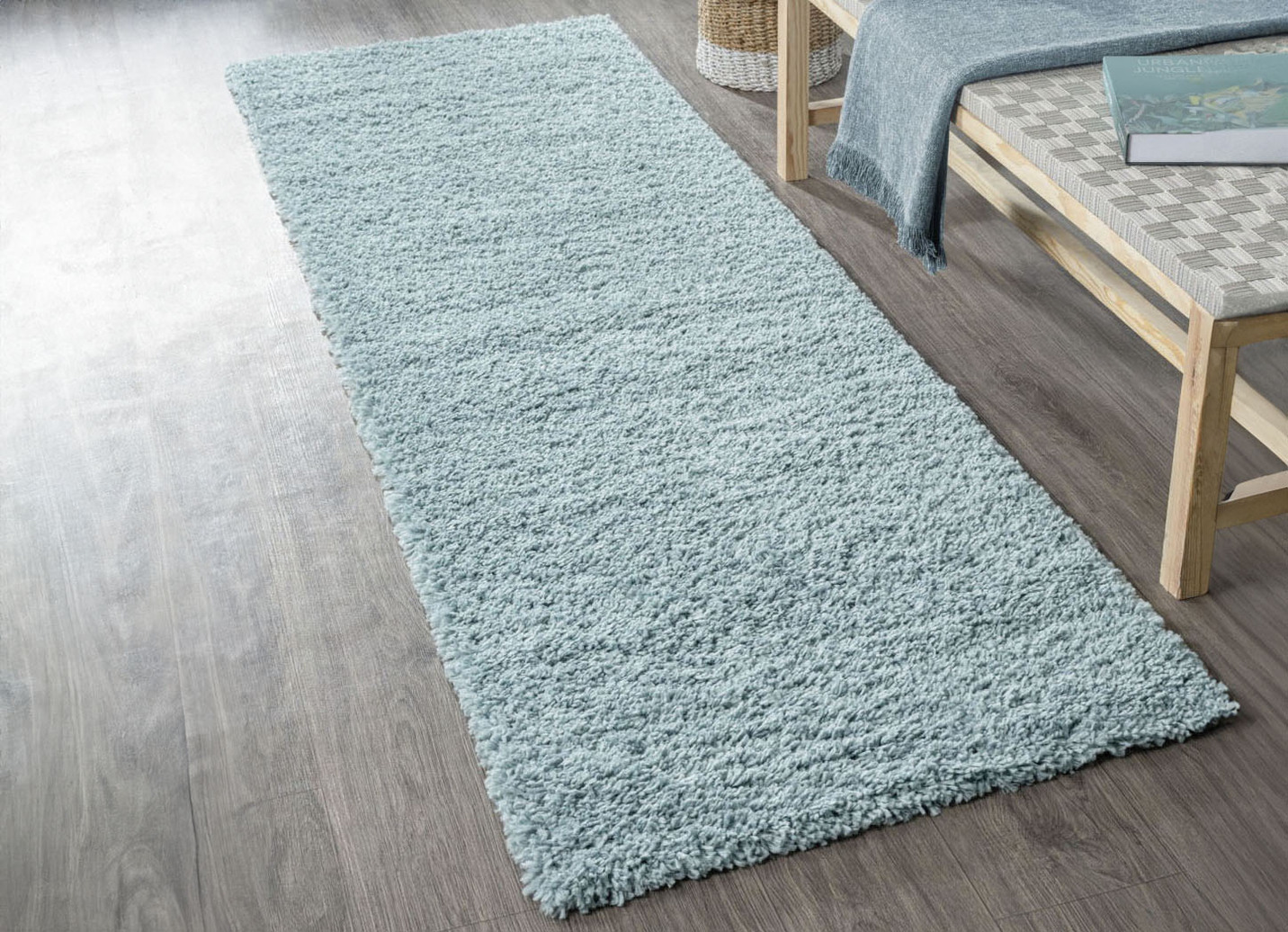 Traumhaft flauschige Brücken und Teppiche in Shaggy-Qualität, Größe 165 (Brücke 120x180 cm), Hellblau von BADER