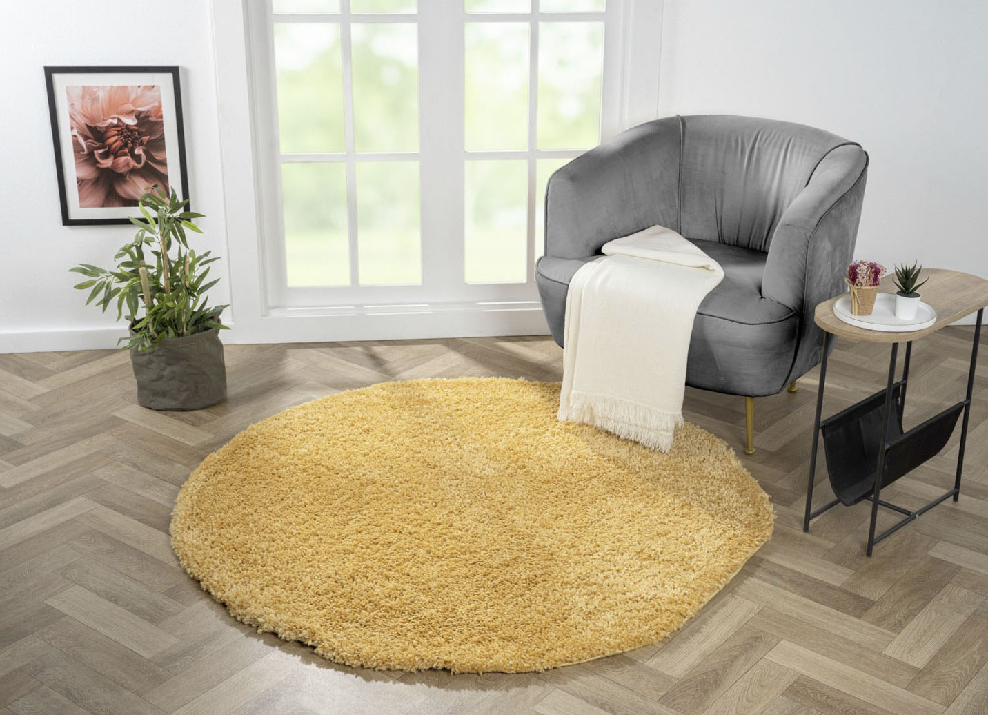 Traumhaft flauschige Brücken und Teppiche in Shaggy-Qualität, Größe 304 (Teppich rund ø 150 cm), Gold von BADER