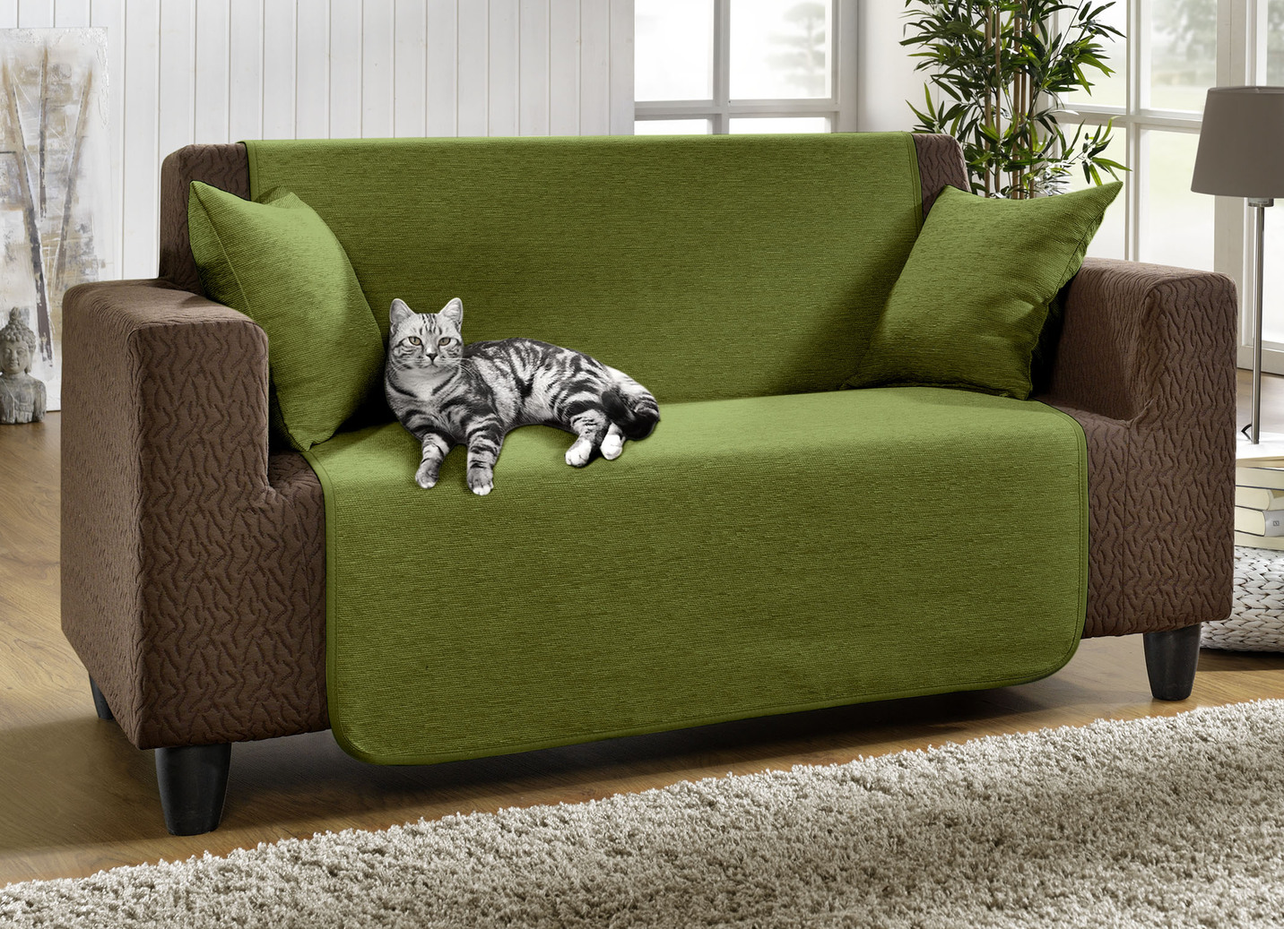 Unempfindliche Sessel-,Couch- und Armlehnenschoner aus Chenille, Größe 101 (Sesselschoner, 50x150 cm), Grün von BADER
