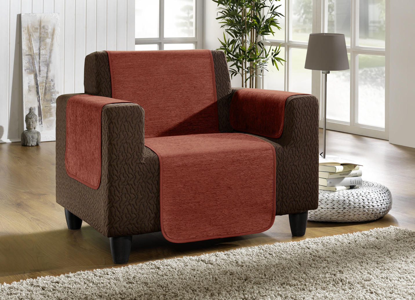 Unempfindliche Sessel-,Couch- und Armlehnenschoner aus Chenille, Größe 101 (Sesselschoner, 50x150 cm), Terra von BADER
