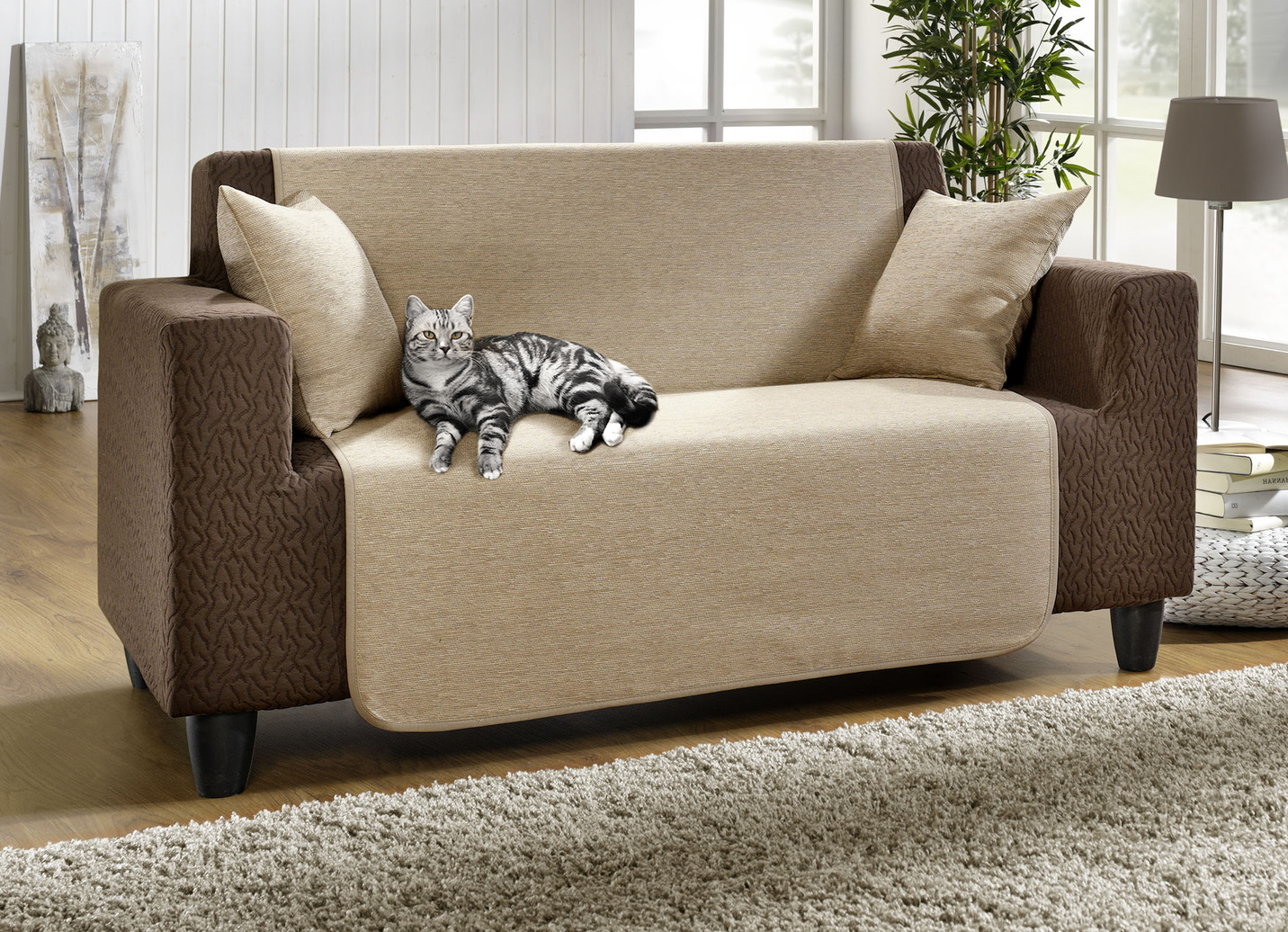 Unempfindliche Sessel-,Couch- und Armlehnenschoner aus Chenille, Größe 103 (Couchschoner, 100x200 cm), Sand von BADER