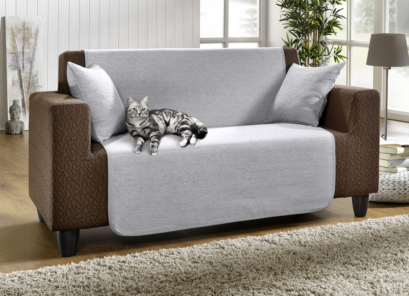 Unempfindliche Sessel-,Couch- und Armlehnenschoner aus Chenille, Größe 905 (2 Kissenbezüge, 40x 40 cm), Silber von BADER