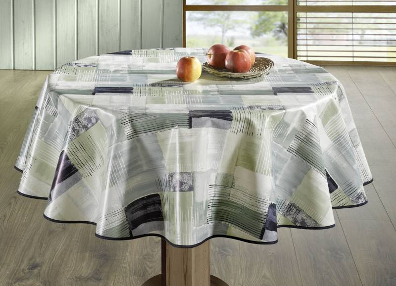 Wachstuch-Tischdecke in Patchwork-Optik, Größe 155 (Tischdecke rund, ø 155 cm), Grün-Bunt von BADER
