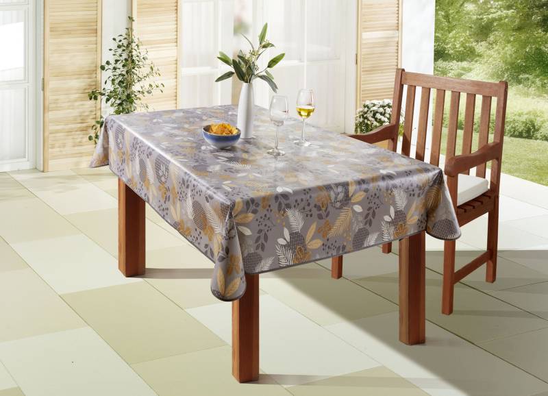 Wachstuch-Tischdecke mit Blätter-Motiv, Größe 108 (Tischdecke, 80x 80 cm), Grau von BADER