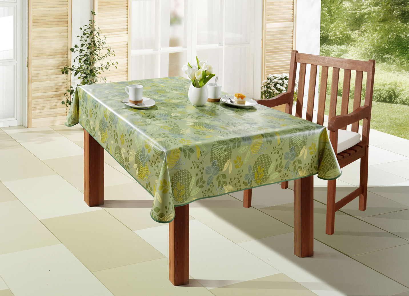Wachstuch-Tischdecke mit Blätter-Motiv, Größe 108 (Tischdecke, 80x 80 cm), Grün von BADER