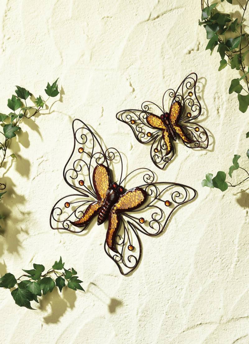 Wanddeko Schmetterling, 2er Set, Orange/Kupfer von BADER
