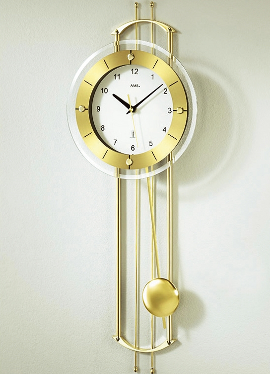 Wanduhr mit Funkuhrwerk und Metallpendel, Gold von BADER