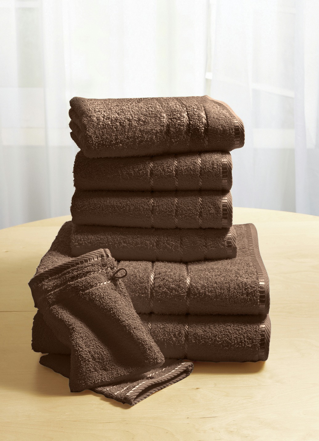 Weiche Walkfrottier-Handtücher aus dichtem Schingenflor, Größe 202 (2 Waschhandschuhe, 15x20 cm), Braun von BADER