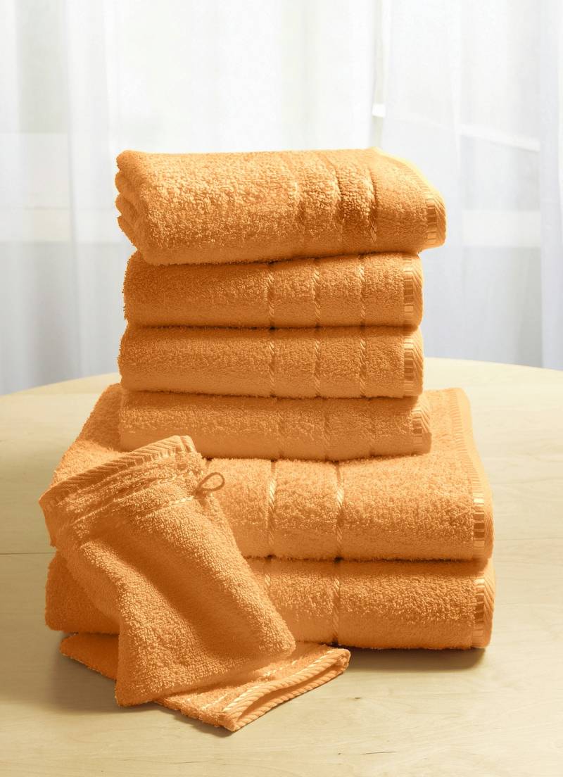Weiche Walkfrottier-Handtücher aus dichtem Schingenflor, Größe 202 (2 Waschhandschuhe, 15x20 cm), Mandarine von BADER