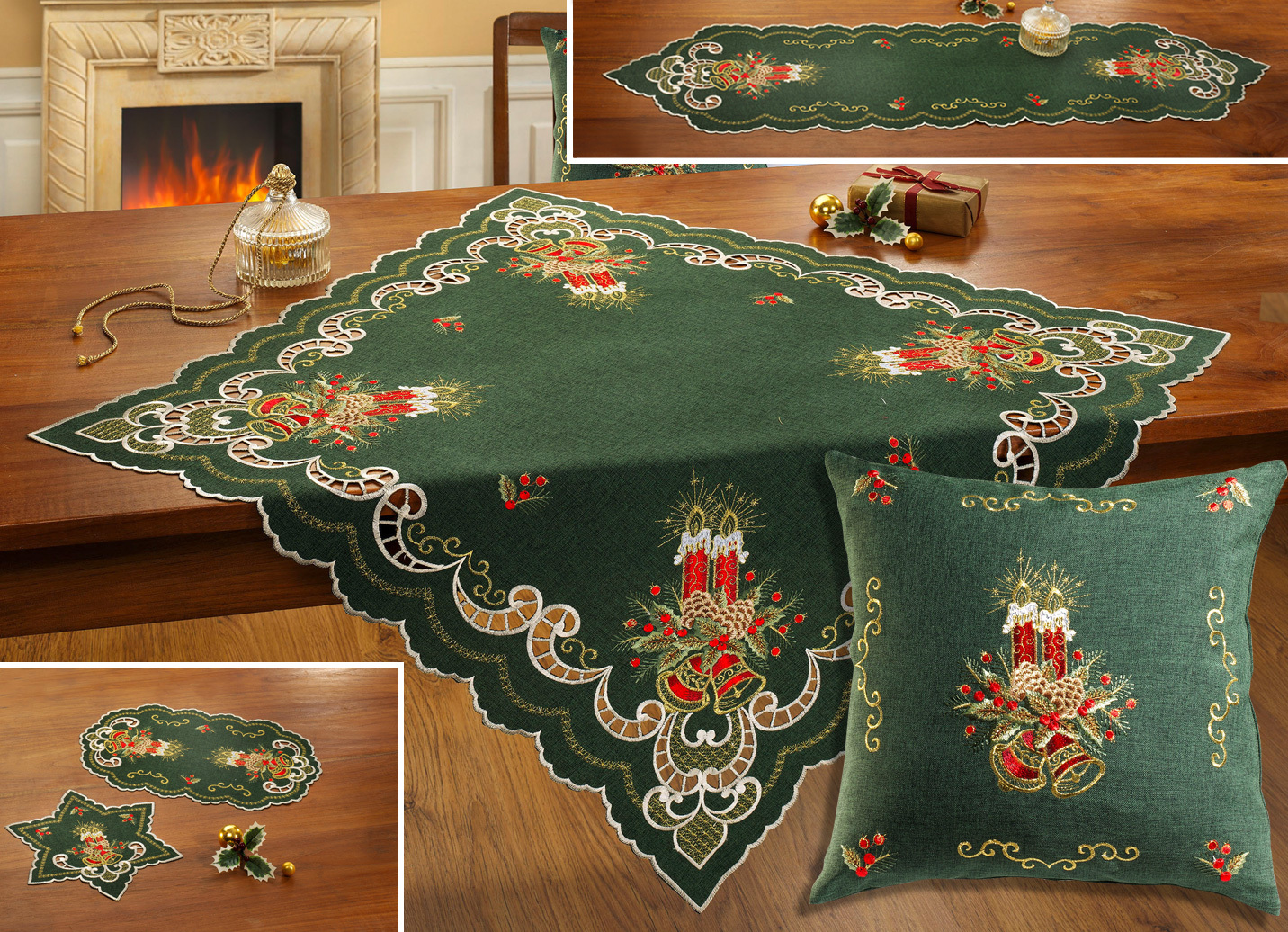 Weihnachtliche Tisch- und Raumdekoration, Größe 130 (2x Platzset oval, 30/ 45), Grün-Rot von BADER