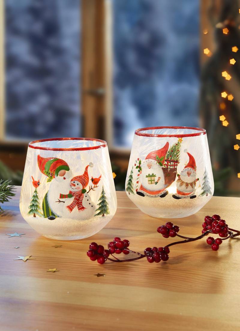 Windlicht aus Glas, 2er-Set, Weiss-Rot-Grün Windlicht aus Glas, 2er-Set, Weiss-Rot-Grün von BADER