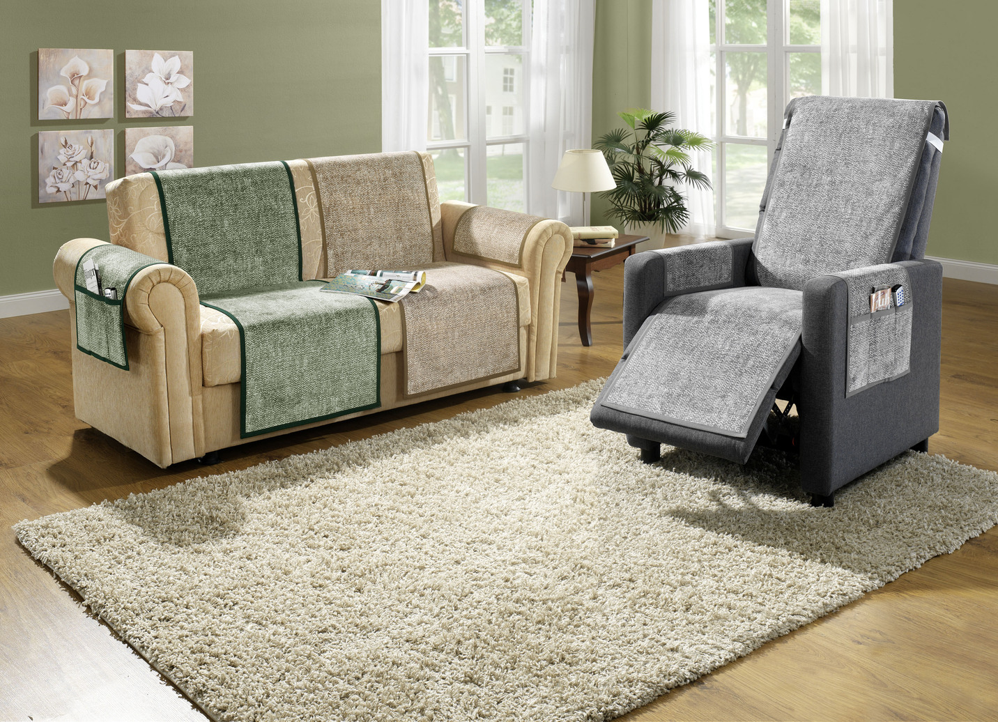 Sessel-,Couch- und Armlehnenschoner mit Anti-Rutsch-Beschichtung, Qualität 1, Größe 100 (Sesselauflage, 50x 90 cm), Silber von BADER