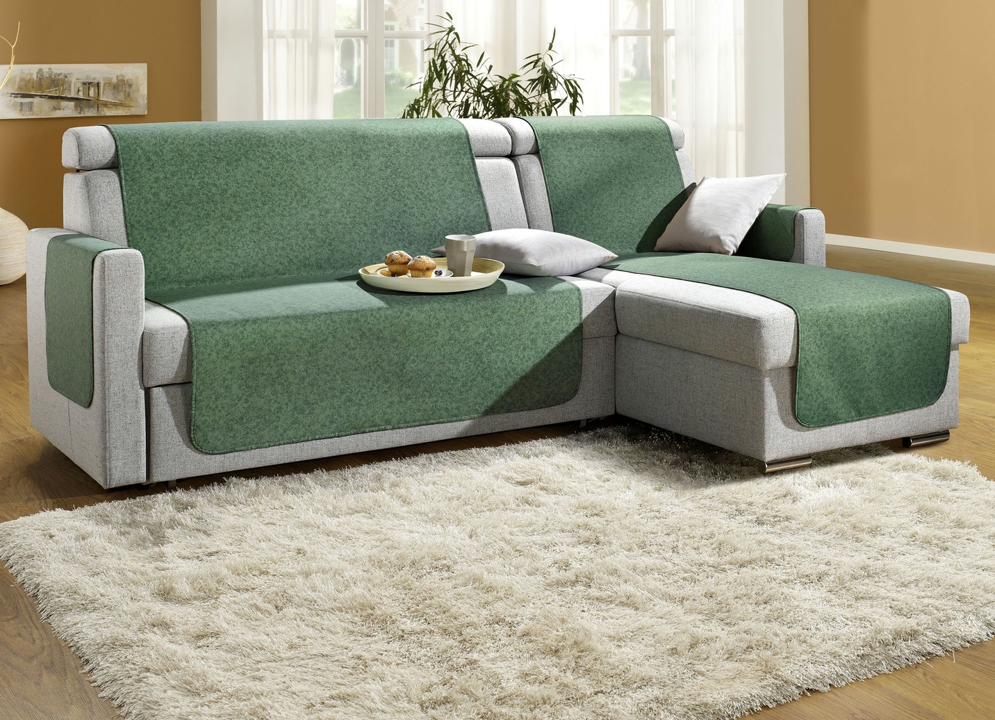 Sessel-,Couch- und Armlehnenschoner mit Bandeinfassung, Größe 101 (Sesselschoner, 50x150 cm), Tanne von BADER