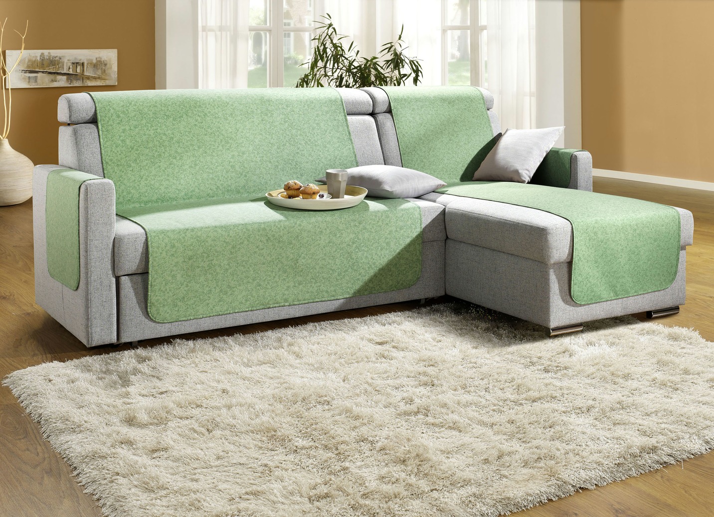 Sessel-,Couch- und Armlehnenschoner mit Bandeinfassung, Größe 102 (Sesselschoner, 50x200 cm), Grün von BADER