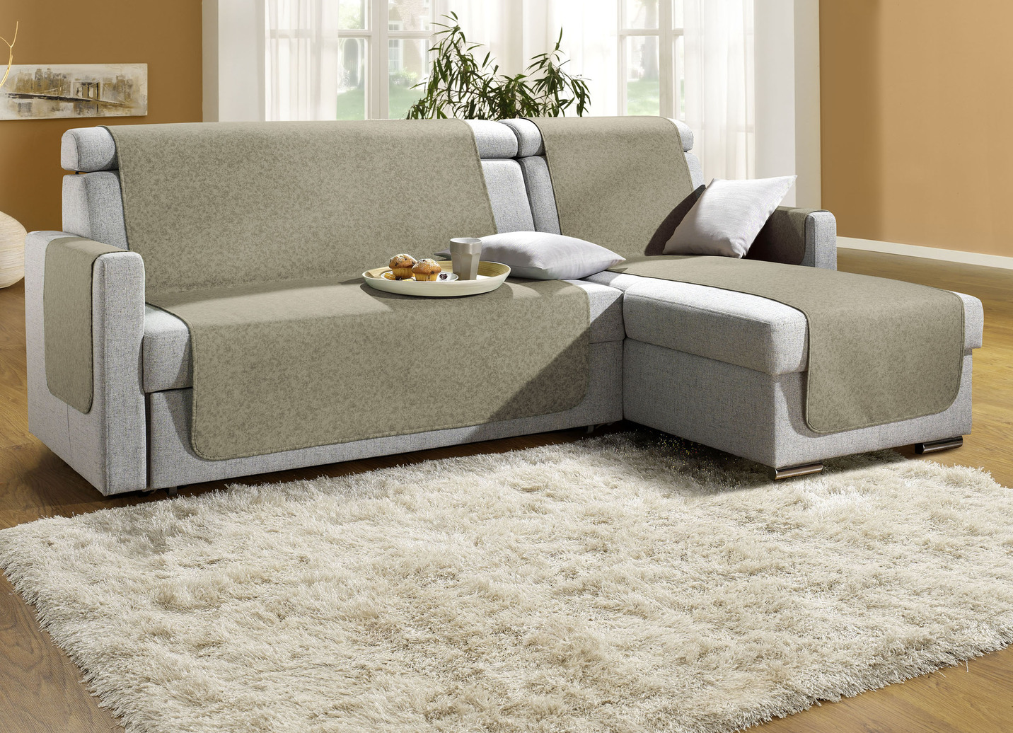 Sessel-,Couch- und Armlehnenschoner mit Bandeinfassung, Größe 103 (Couchschoner, 100x200 cm), Nuss von BADER