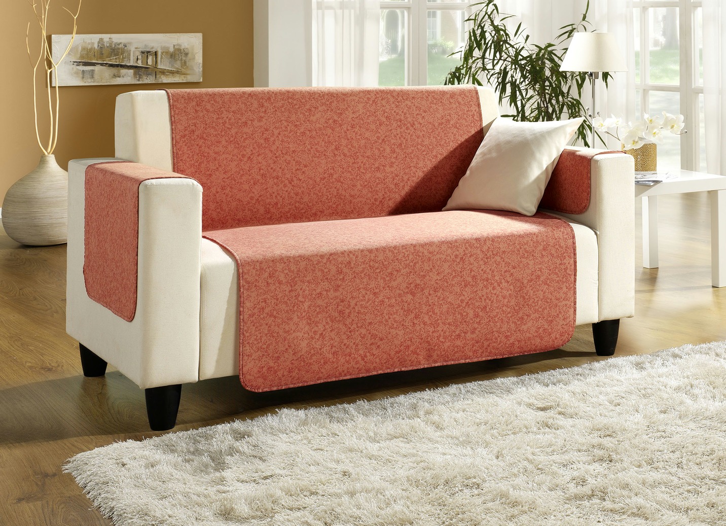 Sessel-,Couch- und Armlehnenschoner mit Bandeinfassung, Größe 103 (Couchschoner, 100x200 cm), Terra von BADER
