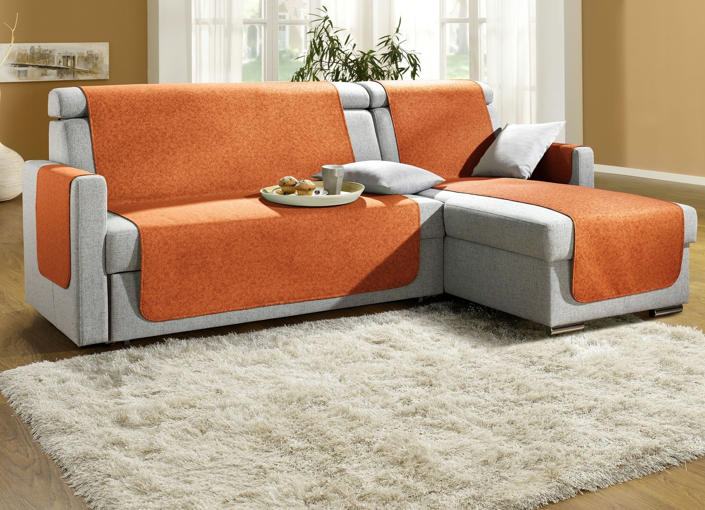 Sessel-,Couch- und Armlehnenschoner mit Bandeinfassung, Größe 865 (2 Armlehnenschoner, 50x 70 cm), Orange von BADER