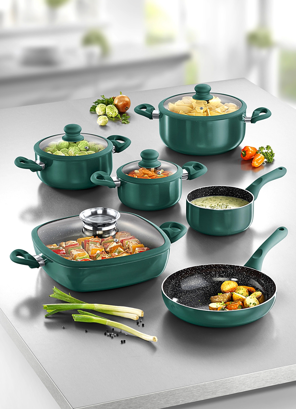 XXL-Topf-Set, 10-teilig, mit Antihaft-Keramikbeschichtung, Grün XXL-Topf-Set, 10-teilig, mit Antihaft-Keramikbeschichtung, Grün von BADER
