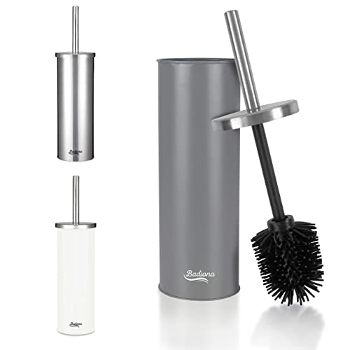 BADIONA Klobürste Silikon Grau matt | Anthrazit Edelstahl Toilettenbürste – Rostfrei & Austauschbar | WC Bürste Schwarz OHNE Bohren mit Klobürstenhalter | Klobürsten mit Bürstenhalter | Toilet Brush von BADIONA