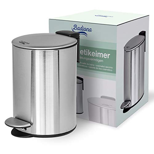 BADIONA Kosmetikeimer 5l Edelstahl mit Absenkautomatik | Badezimmer Mülleimer klein | Mini Mülleimer Bad | WC Mülleimer | Abfallbehälter fürs bad | Kleiner Mülleimer | 5 Liter Toiletteneimer Badeimer von BADIONA