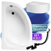 Badland - Badewanne Eckbadewanne 130x85 Links mit AcrylSchürze, Ablaufgarnitur & Füßen gratis - Komplettset 4in1 Original Acryl Wanne Siphon standard von BADLAND