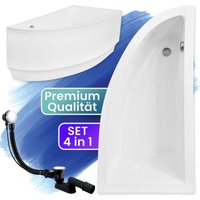 Badland - Badewanne Eckbadewanne 140x70 Rechts mit AcrylSchürze, Ablaufgarnitur & Füßen gratis - Komplettset 4in1 Original Acryl Wanne Siphon praktika von BADLAND