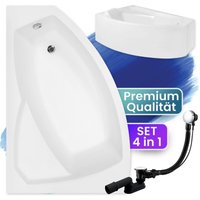 Badewanne Eckbadewanne 140x90 Links mit AcrylSchürze, Ablaufgarnitur & Füßen GRATIS - Komplettset 4in1 Original Acryl Wanne Siphon - BADLAND RIMA von BADLAND