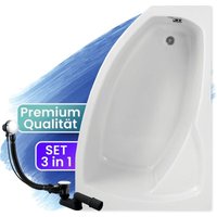 Badland - Badewanne Eckbadewanne 140x90 Rechts, Ablaufgarnitur & Füßen gratis - Komplettset 3in1 Original Acryl Wanne Premium Siphon frida von BADLAND