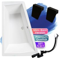 Badewanne Eckbadewanne 170x125 Links, Ablaufgarnitur & Füßen GRATIS - Komplettset 3in1 Original Acryl Wanne Siphon - BADLAND INTIMA SLIM von BADLAND