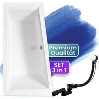 Badland - Badewanne Eckbadewanne 170x125 Links + Kopfstütze + Bambus Ablage, Ablauf & Füße gratis - Komplettset 5in1 Original Acryl Wanne intima von BADLAND