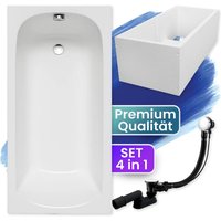 Badewanne Rechteck 130x70 mit Wannenträger, Ablaufgarnitur & Füßen gratis - Komplettset 4in1 Original Acryl Wanne Siphon Badland classic von BADLAND