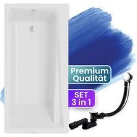 Badland - Badewanne Rechteck 140x70, Ablaufgarnitur & Füßen gratis - Komplettset 3in1 Original Acryl Wanne Premium Siphon - Made in eu elza von BADLAND