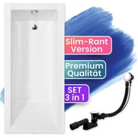 Badewanne Rechteck 170x70, Ablaufgarnitur & Füßen gratis - Komplettset 3in1 Original Acryl Wanne Premium Siphon - Made in eu Badland modern slim von BADLAND